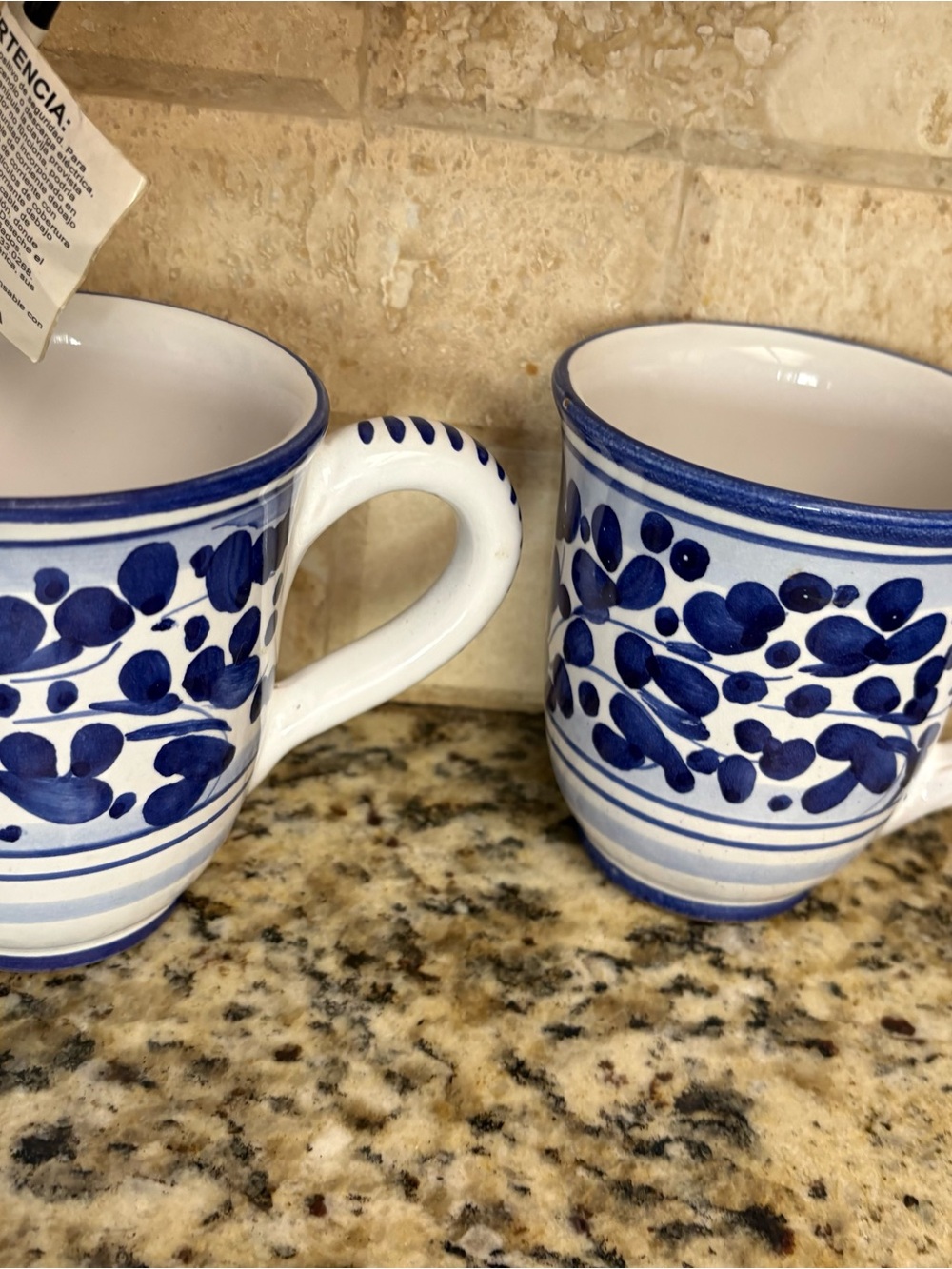 Starbucks White Ceramic Mugs with Blue Floral Design - Pair